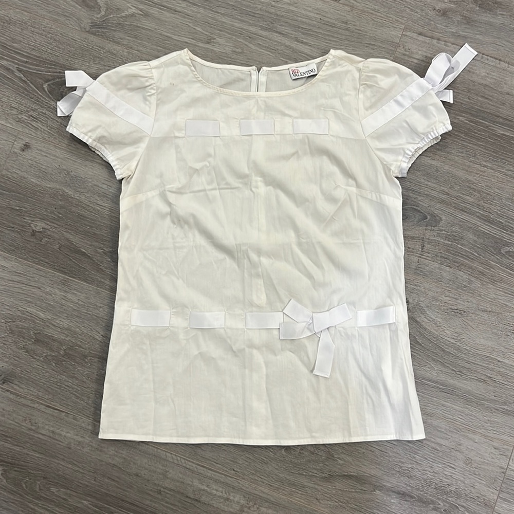 White Red Valentino Blouse size 42 with ribbon details